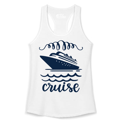 Cruise Shirt - Nautical Ocean Waves Cruise Vacation Shirt for Travelers (Ladies Tank) in White - Cruise Ship and Ocean Waves Bold Nautical Graphic Cruise Shirt