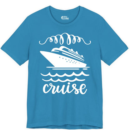 Cruise Shirt - Nautical Ocean Waves Cruise Vacation Shirt for Travelers (Premium Tee) in Aqua - Cruise Ship and Ocean Waves Bold Nautical Graphic Cruise Shirt