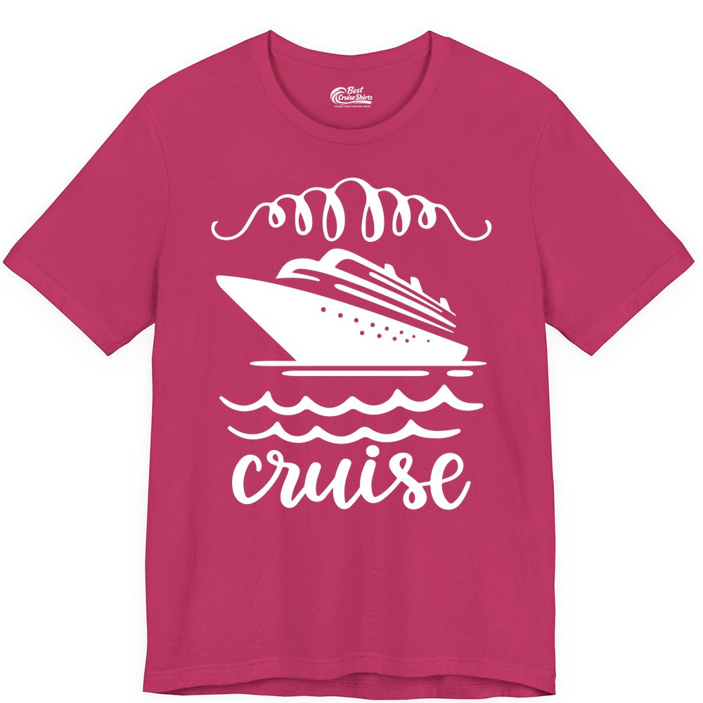Cruise Shirt - Nautical Ocean Waves Cruise Vacation Shirt for Travelers (Premium Tee) in Berry - Cruise Ship and Ocean Waves Bold Nautical Graphic Cruise Shirt