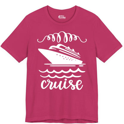 Cruise Shirt - Nautical Ocean Waves Cruise Vacation Shirt for Travelers (Premium Tee) in Berry - Cruise Ship and Ocean Waves Bold Nautical Graphic Cruise Shirt