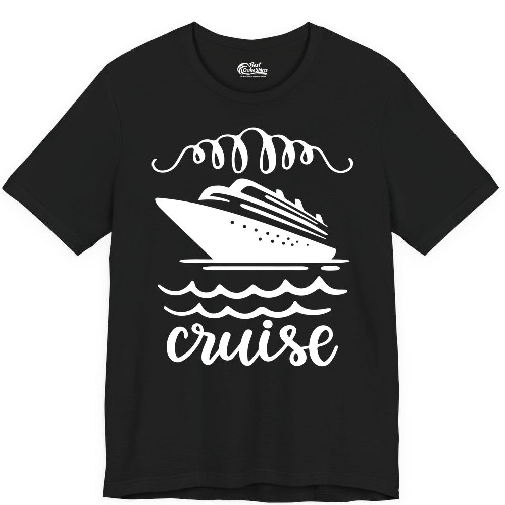 Cruise Shirt - Nautical Ocean Waves Cruise Vacation Shirt for Travelers (Premium Tee) in Black - Cruise Ship and Ocean Waves Bold Nautical Graphic Cruise Shirt