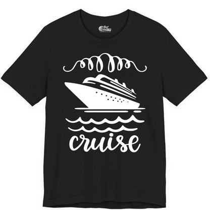 Cruise Shirt - Nautical Ocean Waves Cruise Vacation Shirt for Travelers (Premium Tee) in Black - Cruise Ship and Ocean Waves Bold Nautical Graphic Cruise Shirt
