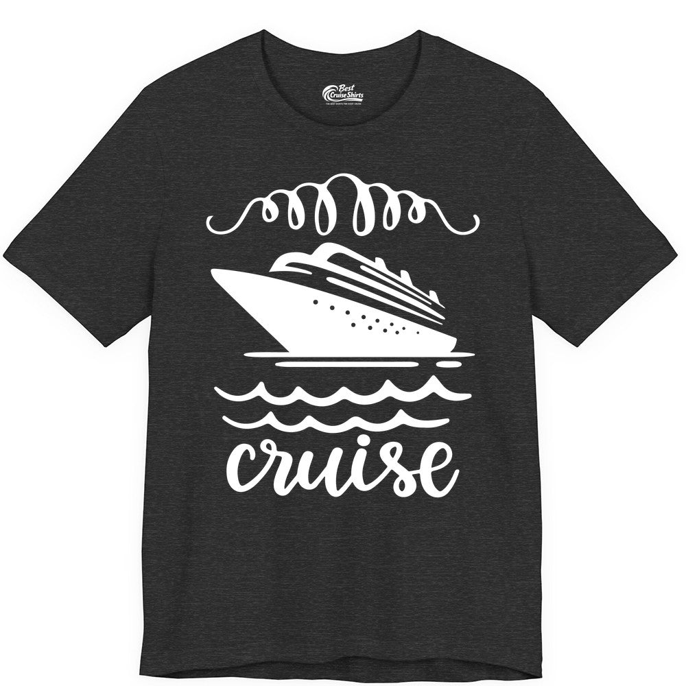 Cruise Shirt - Nautical Ocean Waves Cruise Vacation Shirt for Travelers (Premium Tee) in Dark Grey Heather - Cruise Ship and Ocean Waves Bold Nautical Graphic Cruise Shirt