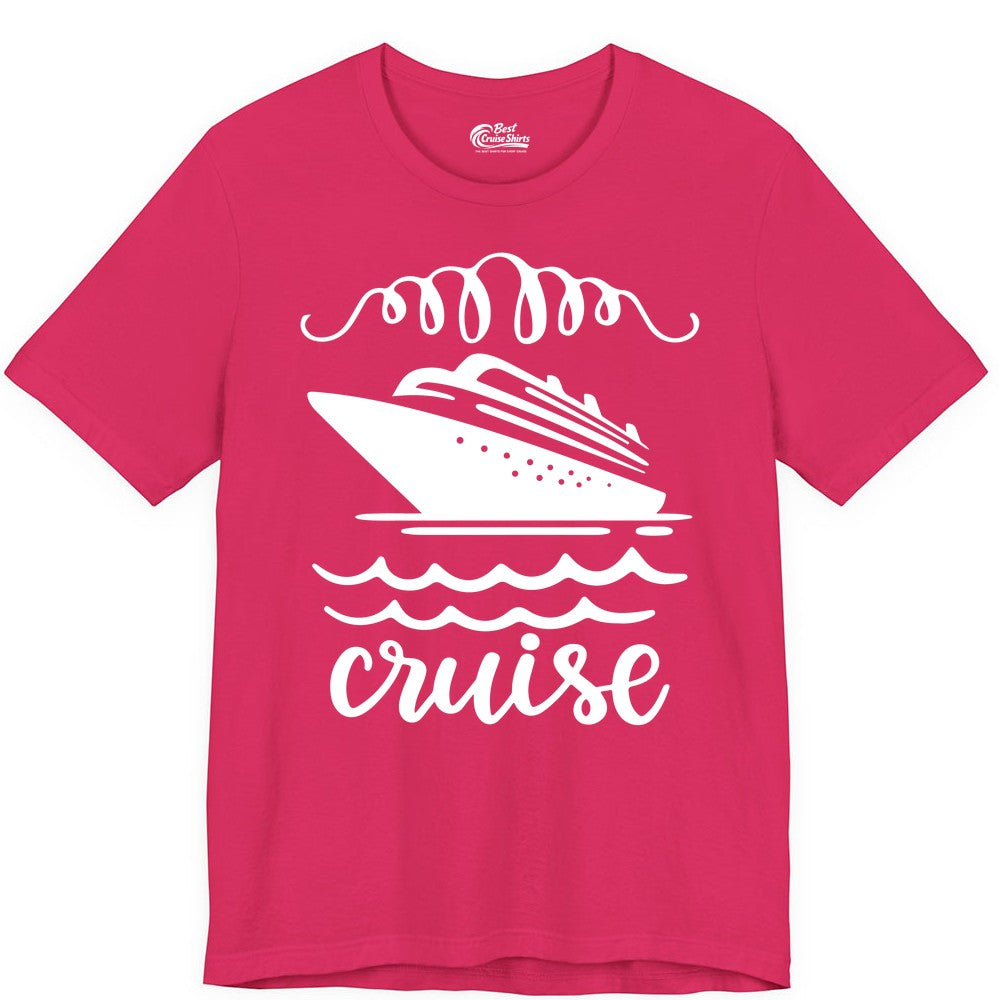 Cruise Shirt - Nautical Ocean Waves Cruise Vacation Shirt for Travelers (Premium Tee) in Fuchsia - Cruise Ship and Ocean Waves Bold Nautical Graphic Cruise Shirt