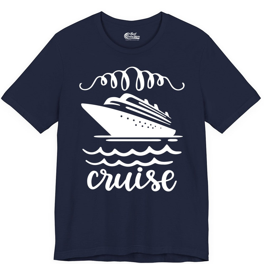 Cruise Shirt - Nautical Ocean Waves Cruise Vacation Shirt for Travelers (Premium Tee) in Navy - Cruise Ship and Ocean Waves Bold Nautical Graphic Cruise Shirt