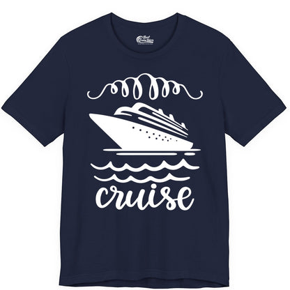 Cruise Shirt - Nautical Ocean Waves Cruise Vacation Shirt for Travelers (Premium Tee) in Navy - Cruise Ship and Ocean Waves Bold Nautical Graphic Cruise Shirt