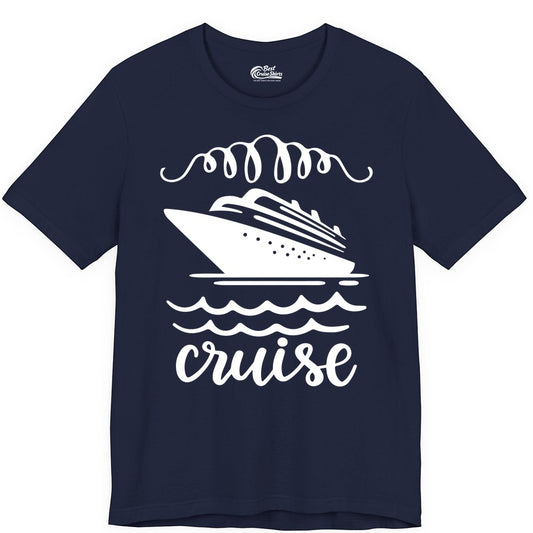 Cruise Shirt - Nautical Ocean Waves Cruise Vacation Shirt for Travelers (Premium Tee) in Navy - Cruise Ship and Ocean Waves Bold Nautical Graphic Cruise Shirt