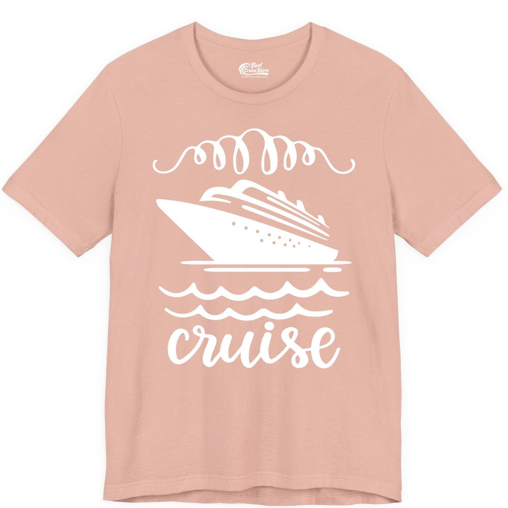 Cruise Shirt - Nautical Ocean Waves Cruise Vacation Shirt for Travelers (Premium Tee) in Peach - Cruise Ship and Ocean Waves Bold Nautical Graphic Cruise Shirt