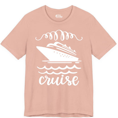Cruise Shirt - Nautical Ocean Waves Cruise Vacation Shirt for Travelers (Premium Tee) in Peach - Cruise Ship and Ocean Waves Bold Nautical Graphic Cruise Shirt
