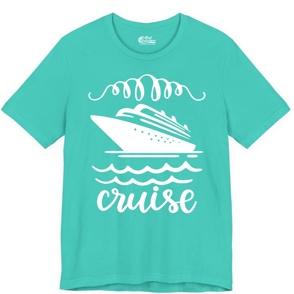 Cruise Shirt - Nautical Ocean Waves Cruise Vacation Shirt for Travelers (Premium Tee) in Teal - Cruise Ship and Ocean Waves Bold Nautical Graphic Cruise Shirt