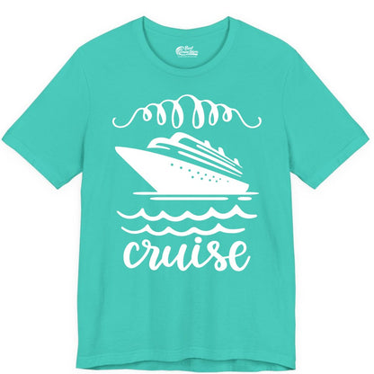 Cruise Shirt - Nautical Ocean Waves Cruise Vacation Shirt for Travelers (Premium Tee) in Teal - Cruise Ship and Ocean Waves Bold Nautical Graphic Cruise Shirt