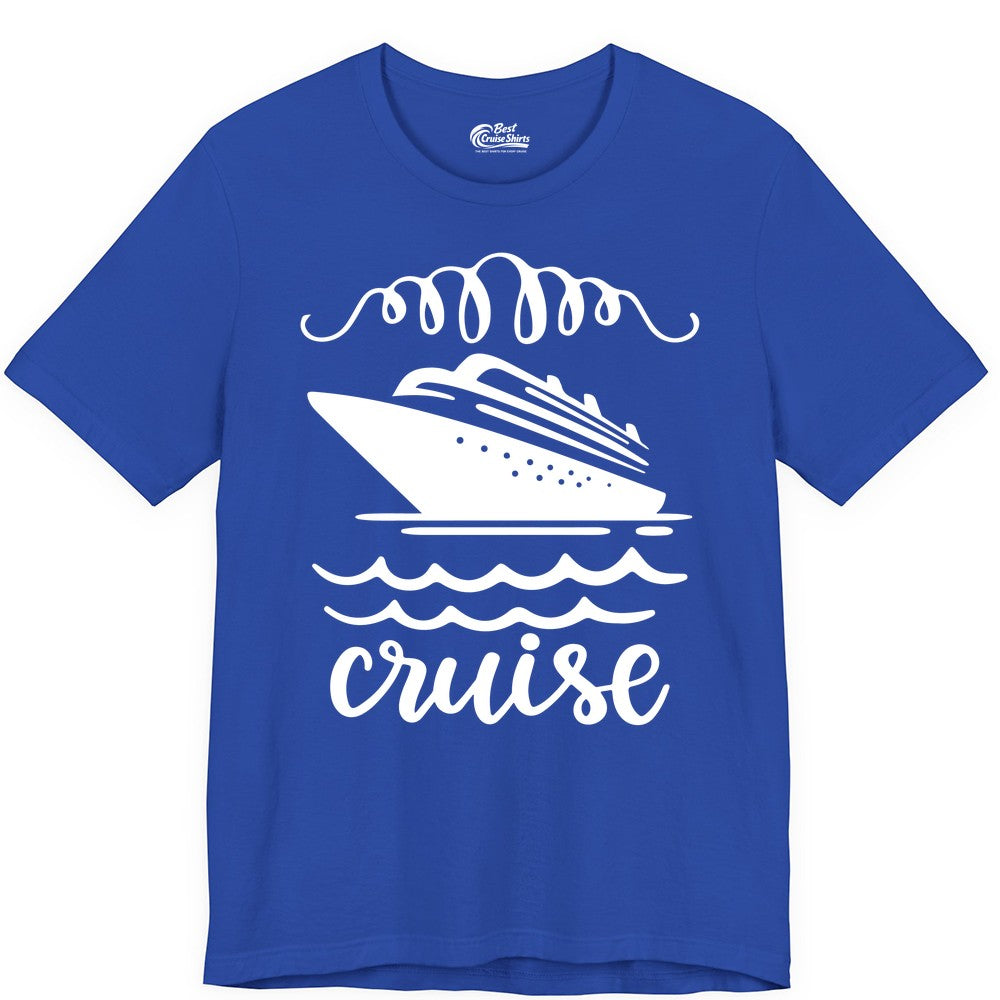 Cruise Shirt - Nautical Ocean Waves Cruise Vacation Shirt for Travelers (Premium Tee) in True Royal - Cruise Ship and Ocean Waves Bold Nautical Graphic Cruise Shirt