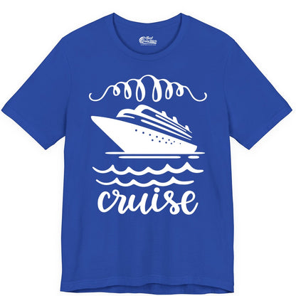 Cruise Shirt - Nautical Ocean Waves Cruise Vacation Shirt for Travelers (Premium Tee) in True Royal - Cruise Ship and Ocean Waves Bold Nautical Graphic Cruise Shirt