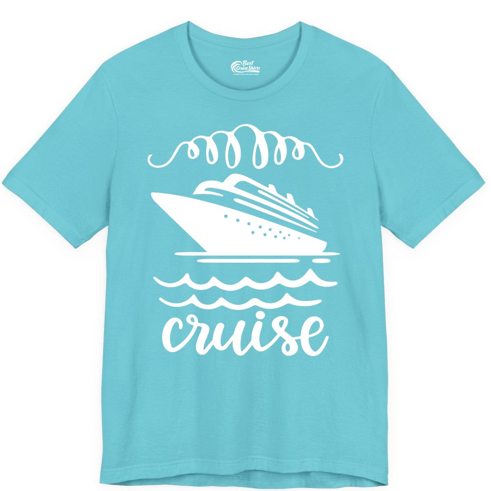 Cruise Shirt - Nautical Ocean Waves Cruise Vacation Shirt for Travelers (Premium Tee) in Turquoise - Cruise Ship and Ocean Waves Bold Nautical Graphic Cruise Shirt