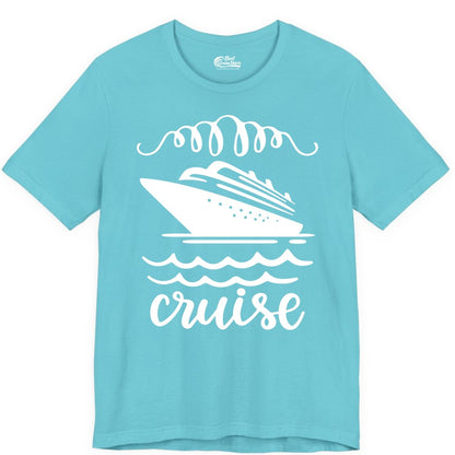 Cruise Shirt - Nautical Ocean Waves Cruise Vacation Shirt for Travelers (Premium Tee) in Turquoise - Cruise Ship and Ocean Waves Bold Nautical Graphic Cruise Shirt