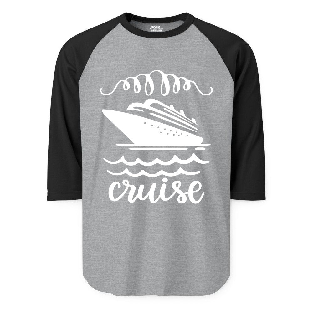 Cruise Shirt - Nautical Ocean Waves Cruise Vacation Shirt for Travelers (Raglan) in Heather GreyBlack - Cruise Ship and Ocean Waves Bold Nautical Graphic Cruise Shirt