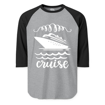 Cruise Shirt - Nautical Ocean Waves Cruise Vacation Shirt for Travelers (Raglan) in Heather GreyBlack - Cruise Ship and Ocean Waves Bold Nautical Graphic Cruise Shirt