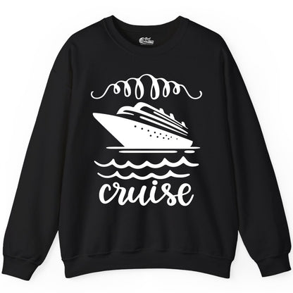 Cruise Shirt - Nautical Ocean Waves Cruise Vacation Shirt for Travelers (Sweatshirt) in Black - Cruise Ship and Ocean Waves Bold Nautical Graphic Cruise Shirt