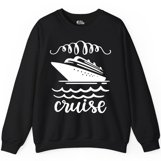 Cruise Shirt - Nautical Ocean Waves Cruise Vacation Shirt for Travelers (Sweatshirt) in Black - Cruise Ship and Ocean Waves Bold Nautical Graphic Cruise Shirt