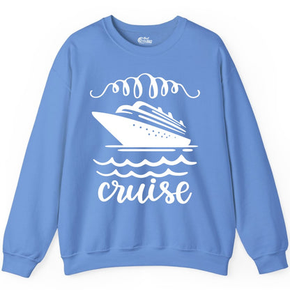 Cruise Shirt - Nautical Ocean Waves Cruise Vacation Shirt for Travelers (Sweatshirt) in Carolina Blue - Cruise Ship and Ocean Waves Bold Nautical Graphic Cruise Shirt
