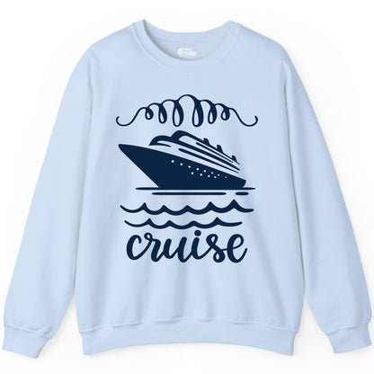 Cruise Shirt - Nautical Ocean Waves Cruise Vacation Shirt for Travelers (Sweatshirt) in Light Blue - Cruise Ship and Ocean Waves Bold Nautical Graphic Cruise Shirt