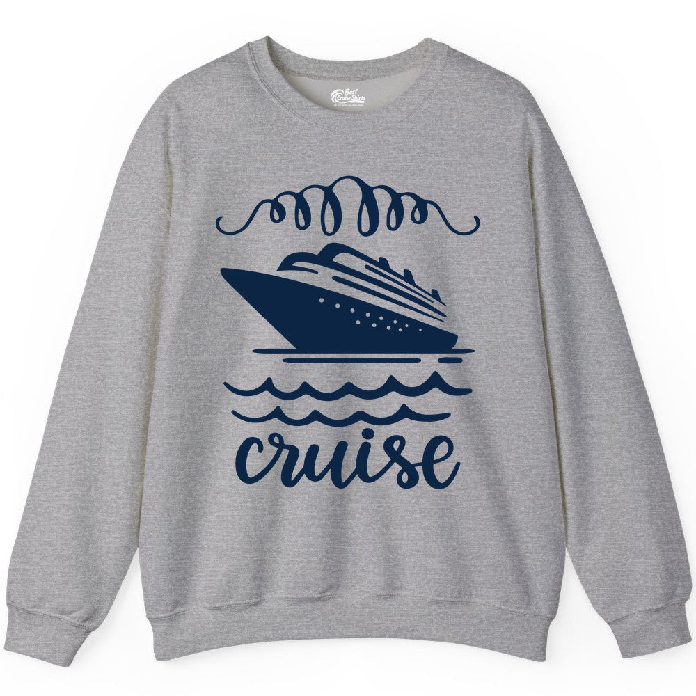 Cruise Shirt - Nautical Ocean Waves Cruise Vacation Shirt for Travelers (Sweatshirt) in Sport Grey - Cruise Ship and Ocean Waves Bold Nautical Graphic Cruise Shirt