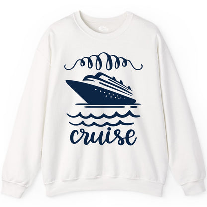 Cruise Shirt - Nautical Ocean Waves Cruise Vacation Shirt for Travelers (Sweatshirt) in White - Cruise Ship and Ocean Waves Bold Nautical Graphic Cruise Shirt