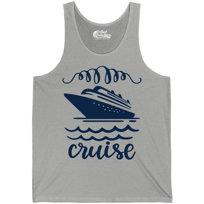Cruise Shirt - Nautical Ocean Waves Cruise Vacation Shirt for Travelers (Tank Top) in Athletic Heather - Cruise Ship and Ocean Waves Bold Nautical Graphic Cruise Shirt