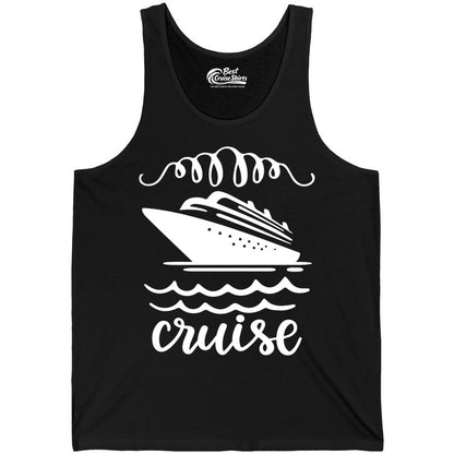 Cruise Shirt - Nautical Ocean Waves Cruise Vacation Shirt for Travelers (Tank Top) in Black - Cruise Ship and Ocean Waves Bold Nautical Graphic Cruise Shirt