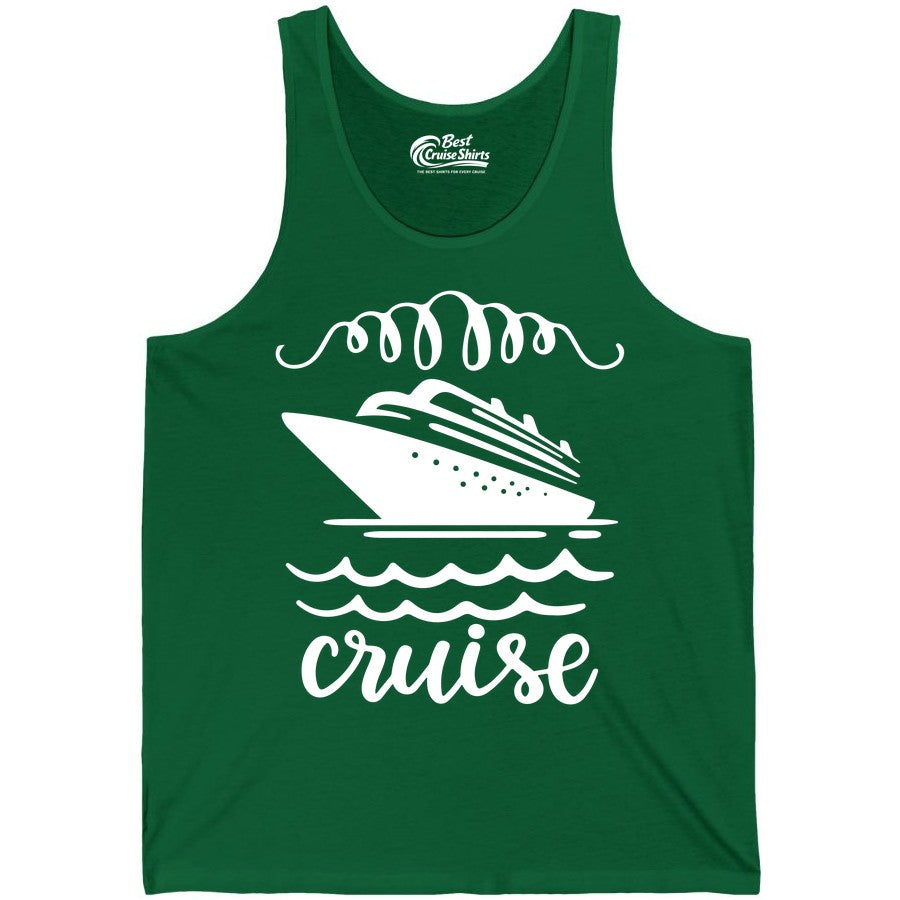Cruise Shirt - Nautical Ocean Waves Cruise Vacation Shirt for Travelers (Tank Top) in Kelly - Cruise Ship and Ocean Waves Bold Nautical Graphic Cruise Shirt