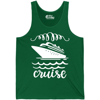 Cruise Shirt - Nautical Ocean Waves Cruise Vacation Shirt for Travelers (Tank Top) in Kelly - Cruise Ship and Ocean Waves Bold Nautical Graphic Cruise Shirt