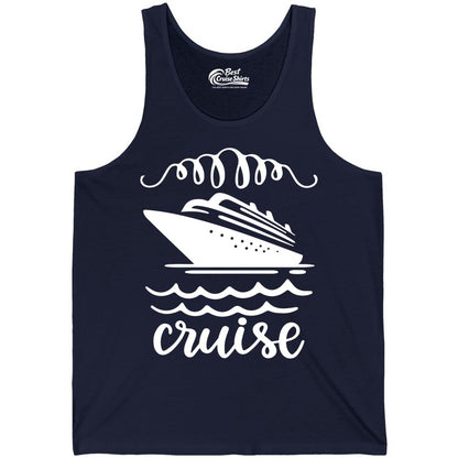 Cruise Shirt - Nautical Ocean Waves Cruise Vacation Shirt for Travelers (Tank Top) in Navy - Cruise Ship and Ocean Waves Bold Nautical Graphic Cruise Shirt
