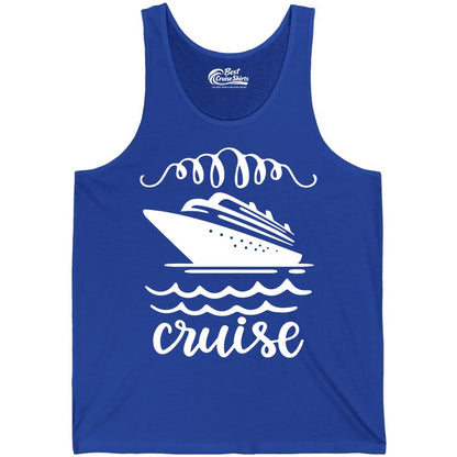 Cruise Shirt - Nautical Ocean Waves Cruise Vacation Shirt for Travelers (Tank Top) in True Royal - Cruise Ship and Ocean Waves Bold Nautical Graphic Cruise Shirt