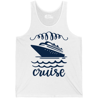Cruise Shirt - Nautical Ocean Waves Cruise Vacation Shirt for Travelers (Tank Top) in White - Cruise Ship and Ocean Waves Bold Nautical Graphic Cruise Shirt