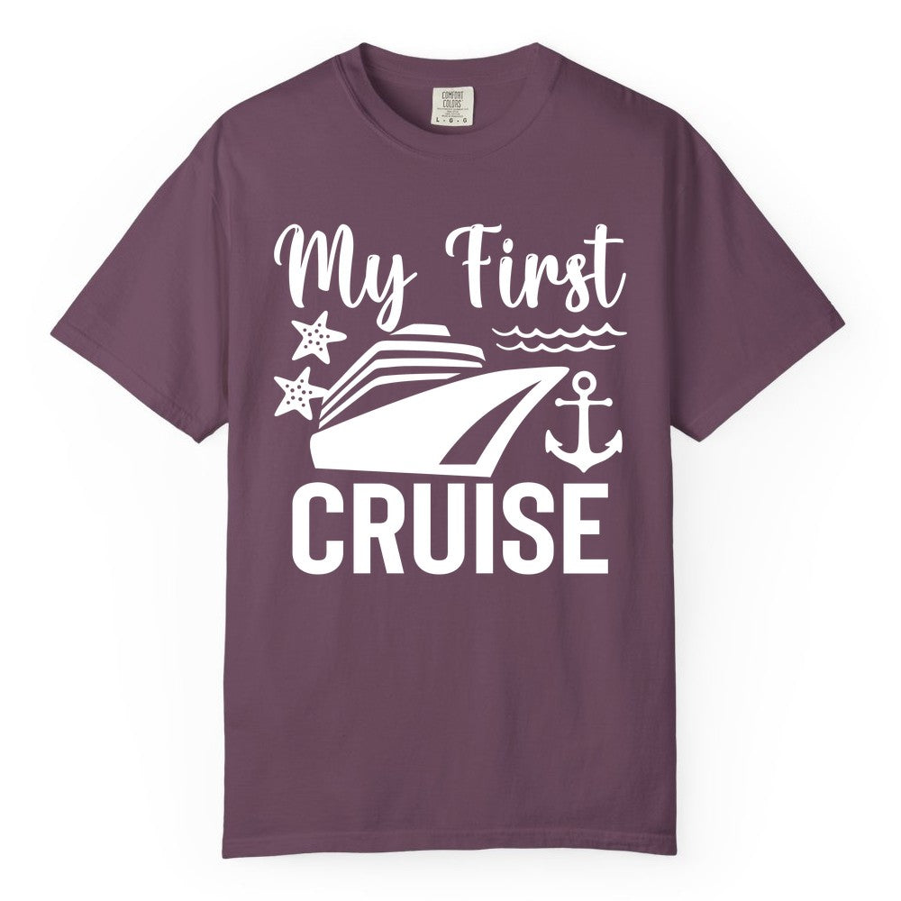 My First Cruise Shirt - Nautical Tee for First Time Cruisers (Comfort Color) in Berry - My First Cruise Shirt - Nautical Ship Anchor Starfish Waves Design