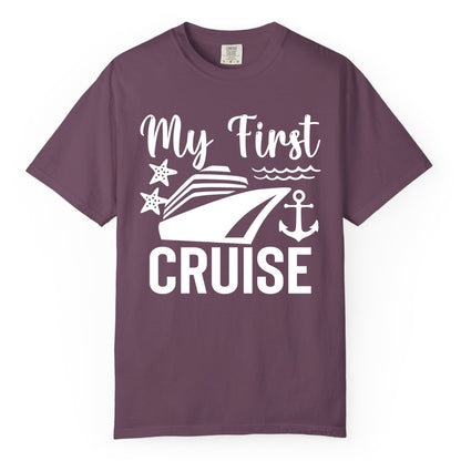 My First Cruise Shirt - Nautical Tee for First Time Cruisers (Comfort Color) in Berry - My First Cruise Shirt - Nautical Ship Anchor Starfish Waves Design