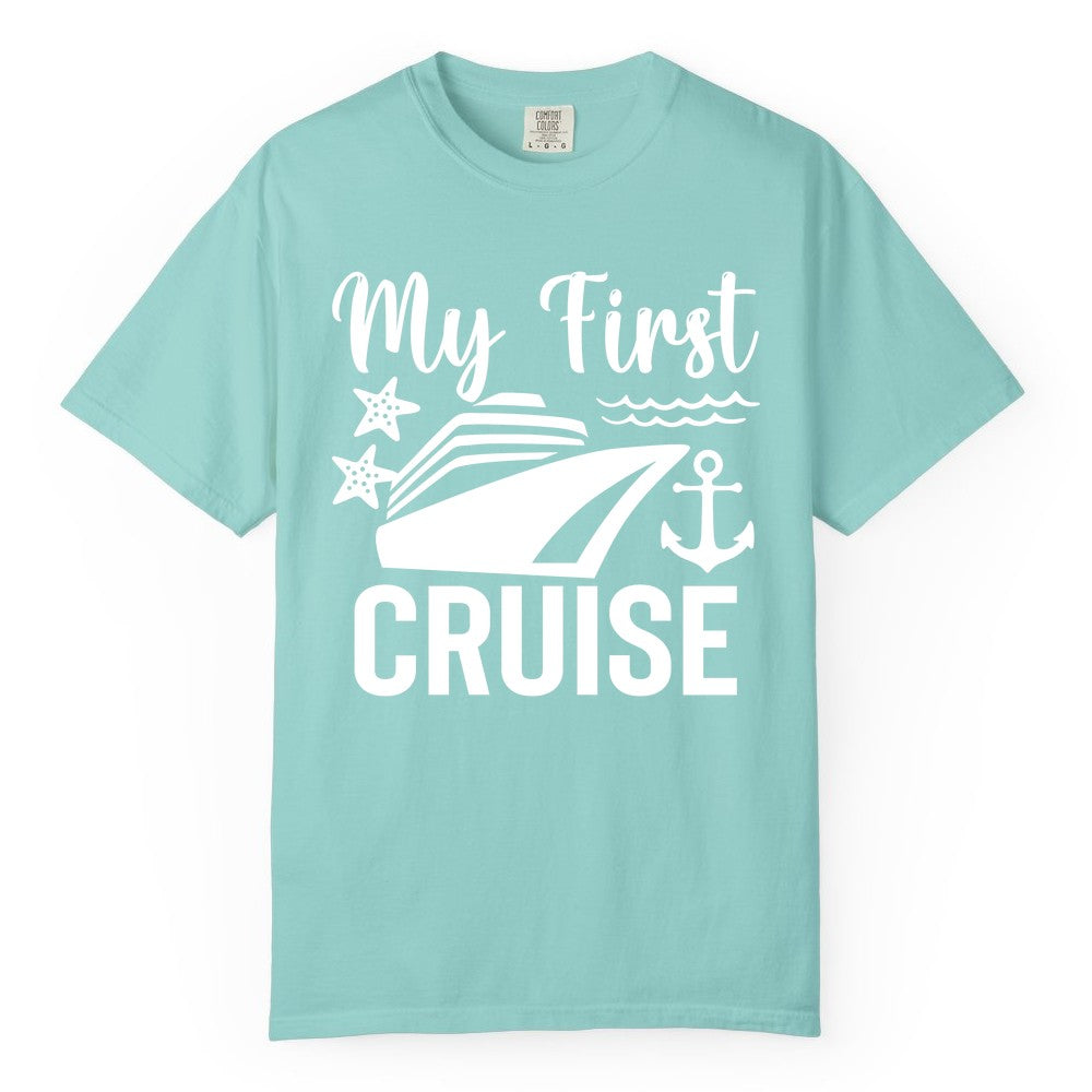 My First Cruise Shirt - Nautical Tee for First Time Cruisers (Comfort Color) in Chalky Mint - My First Cruise Shirt - Nautical Ship Anchor Starfish Waves Design