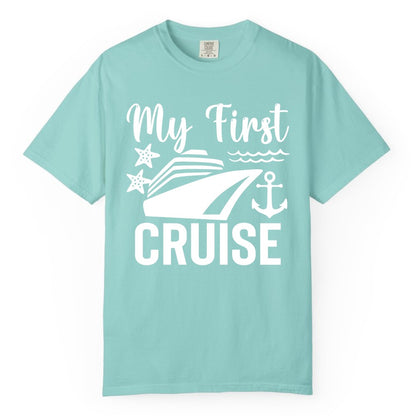 My First Cruise Shirt - Nautical Tee for First Time Cruisers (Comfort Color) in Chalky Mint - My First Cruise Shirt - Nautical Ship Anchor Starfish Waves Design