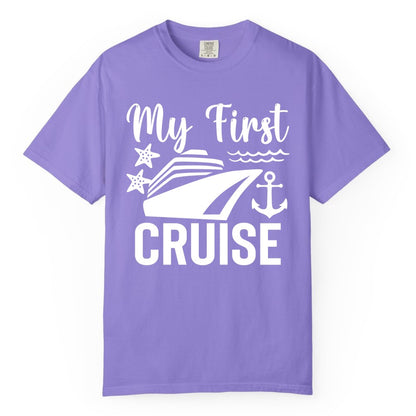 My First Cruise Shirt - Nautical Tee for First Time Cruisers (Comfort Color) in Violet - My First Cruise Shirt - Nautical Ship Anchor Starfish Waves Design