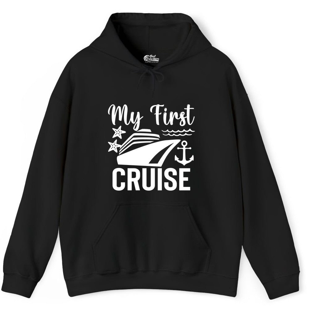 My First Cruise Shirt - Nautical Tee for First Time Cruisers (Hoodie) in Black - My First Cruise Shirt - Nautical Ship Anchor Starfish Waves Design