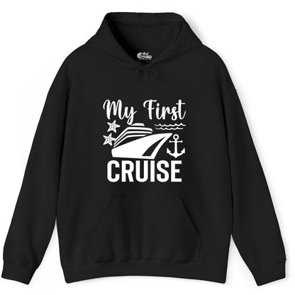 My First Cruise Shirt - Nautical Tee for First Time Cruisers (Hoodie) in Black - My First Cruise Shirt - Nautical Ship Anchor Starfish Waves Design
