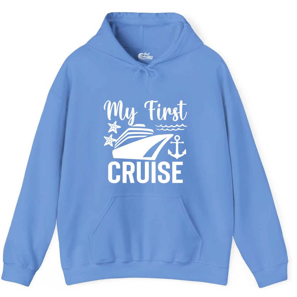 My First Cruise Shirt - Nautical Tee for First Time Cruisers (Hoodie) in Carolina Blue - My First Cruise Shirt - Nautical Ship Anchor Starfish Waves Design