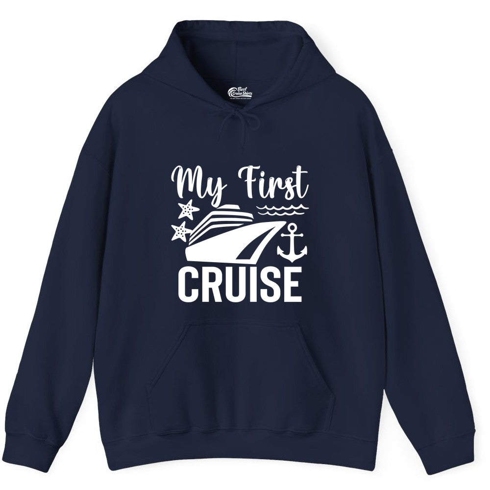 My First Cruise Shirt - Nautical Tee for First Time Cruisers (Hoodie) in Navy - My First Cruise Shirt - Nautical Ship Anchor Starfish Waves Design