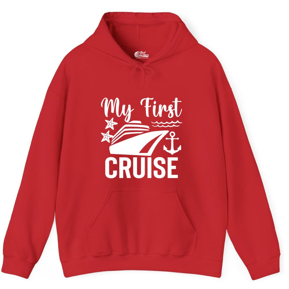 My First Cruise Shirt - Nautical Tee for First Time Cruisers (Hoodie) in Red - My First Cruise Shirt - Nautical Ship Anchor Starfish Waves Design