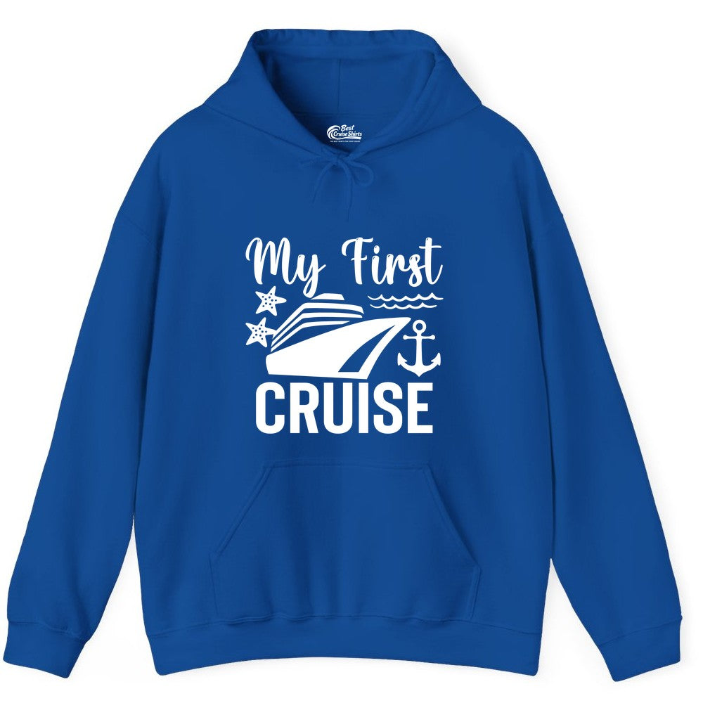 My First Cruise Shirt - Nautical Tee for First Time Cruisers (Hoodie) in Royal - My First Cruise Shirt - Nautical Ship Anchor Starfish Waves Design