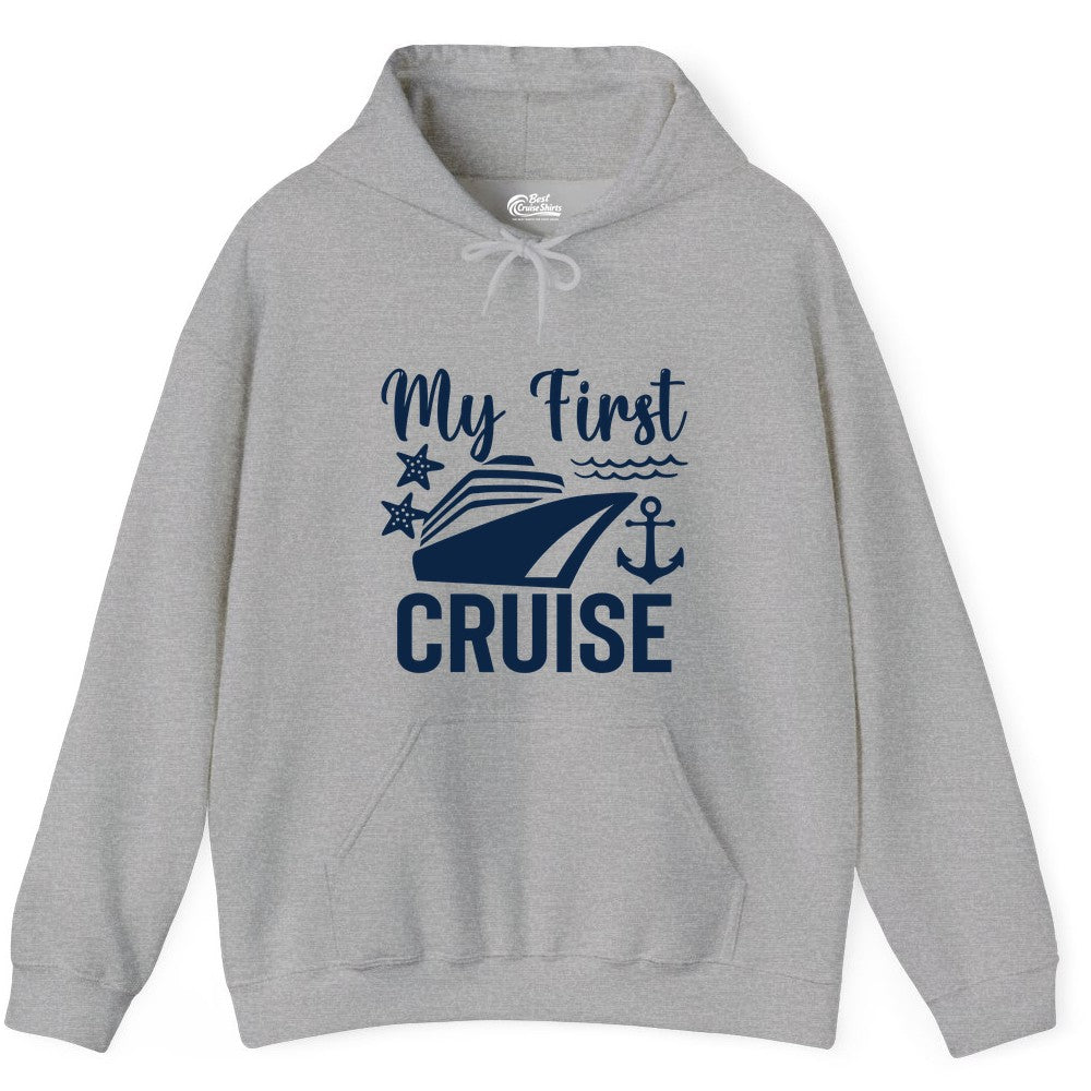 My First Cruise Shirt - Nautical Tee for First Time Cruisers (Hoodie) in Sport Grey - My First Cruise Shirt - Nautical Ship Anchor Starfish Waves Design
