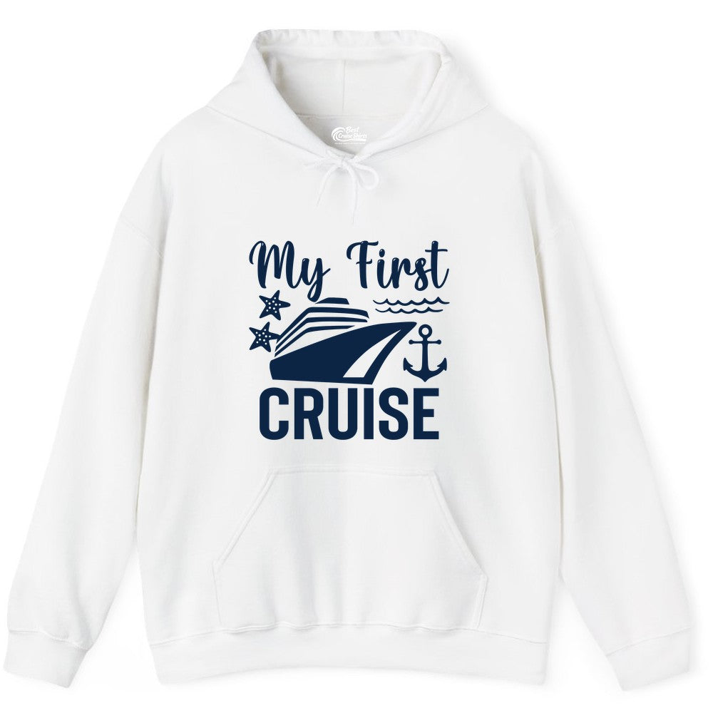 My First Cruise Shirt - Nautical Tee for First Time Cruisers (Hoodie) in White - My First Cruise Shirt - Nautical Ship Anchor Starfish Waves Design