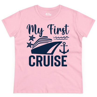 My First Cruise Shirt - Nautical Tee for First Time Cruisers (Ladies Tee) in Light Pink - My First Cruise Shirt - Nautical Ship Anchor Starfish Waves Design