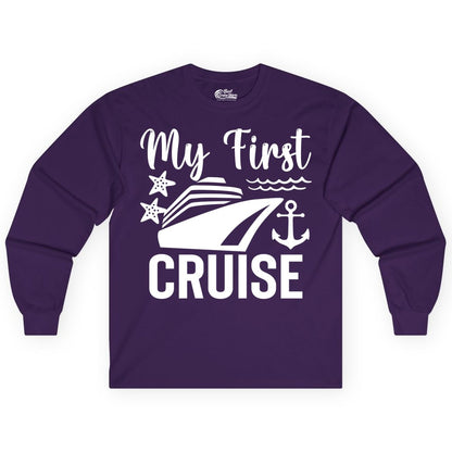 My First Cruise Shirt - Nautical Tee for First Time Cruisers (Long Sleeve) in Purple - My First Cruise Shirt - Nautical Ship Anchor Starfish Waves Design