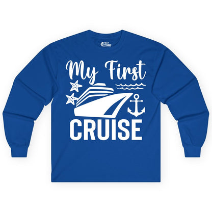 My First Cruise Shirt - Nautical Tee for First Time Cruisers (Long Sleeve) in Royal - My First Cruise Shirt - Nautical Ship Anchor Starfish Waves Design